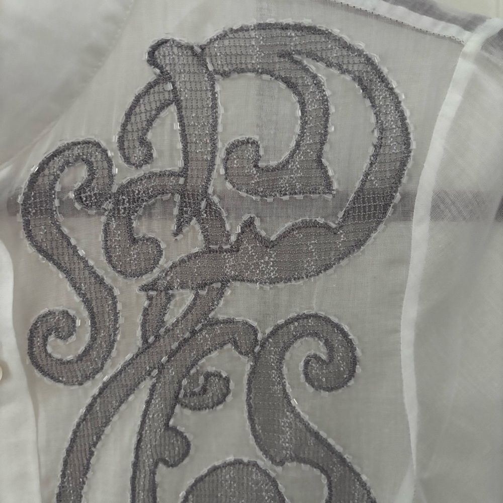 White Blouse with Gray Embroidery